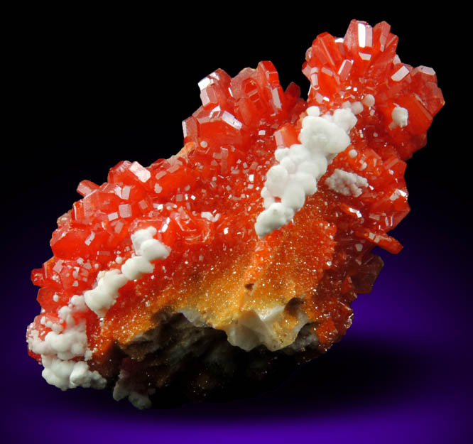 Vanadinite with Calcite on Barite from Mibladen, Haute Moulouya Basin, Zeida-Aouli-Mibladen belt, Midelt Province, Morocco