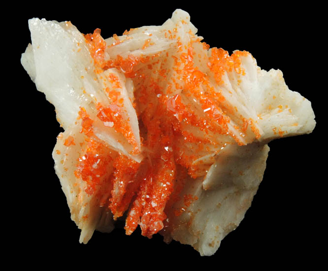 Vanadinite on Barite from Mibladen, Haute Moulouya Basin, Zeida-Aouli-Mibladen belt, Midelt Province, Morocco