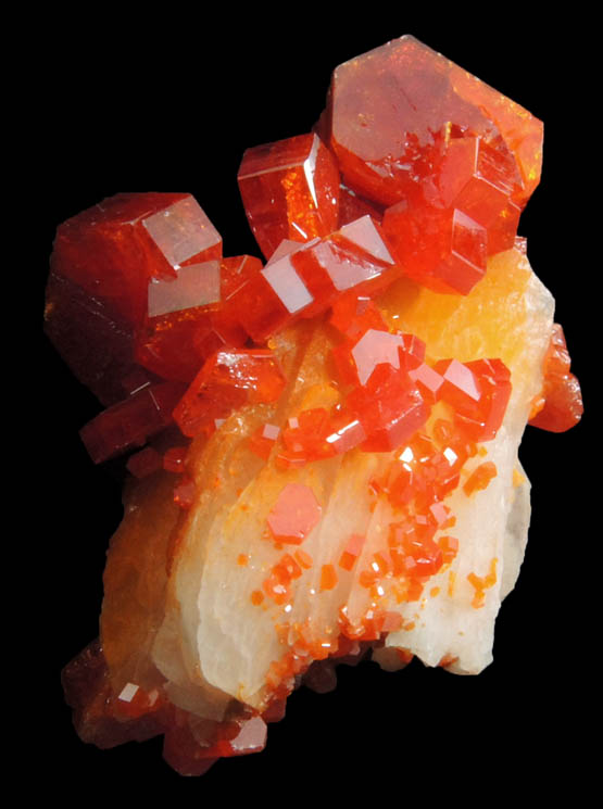 Vanadinite on Barite from Mibladen, Haute Moulouya Basin, Zeida-Aouli-Mibladen belt, Midelt Province, Morocco