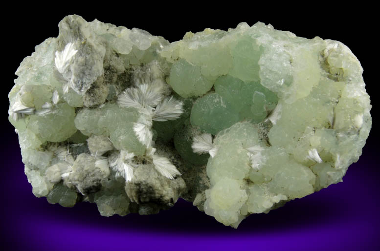 Pectolite on Prehnite from New Street Quarry, Paterson, Passaic County, New Jersey