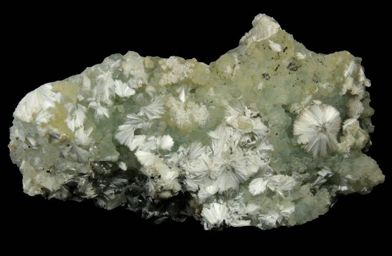 Pectolite on Prehnite from New Street Quarry, Paterson, Passaic County, New Jersey