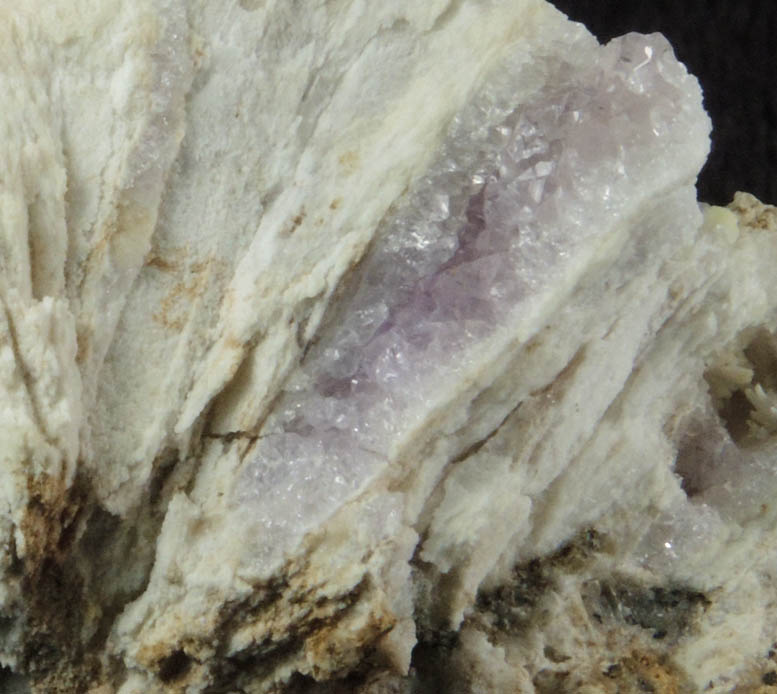 Quartz var. Amethyst in pseudomorphic cavities after Anhydrite from New Street Quarry, Paterson, Passaic County, New Jersey