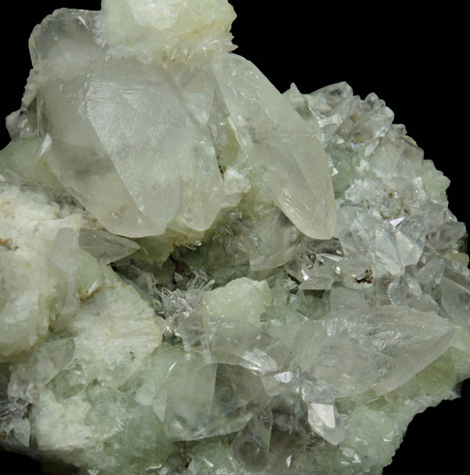 Calcite on Prehnite from Prospect Park Quarry, Prospect Park, Passaic County, New Jersey