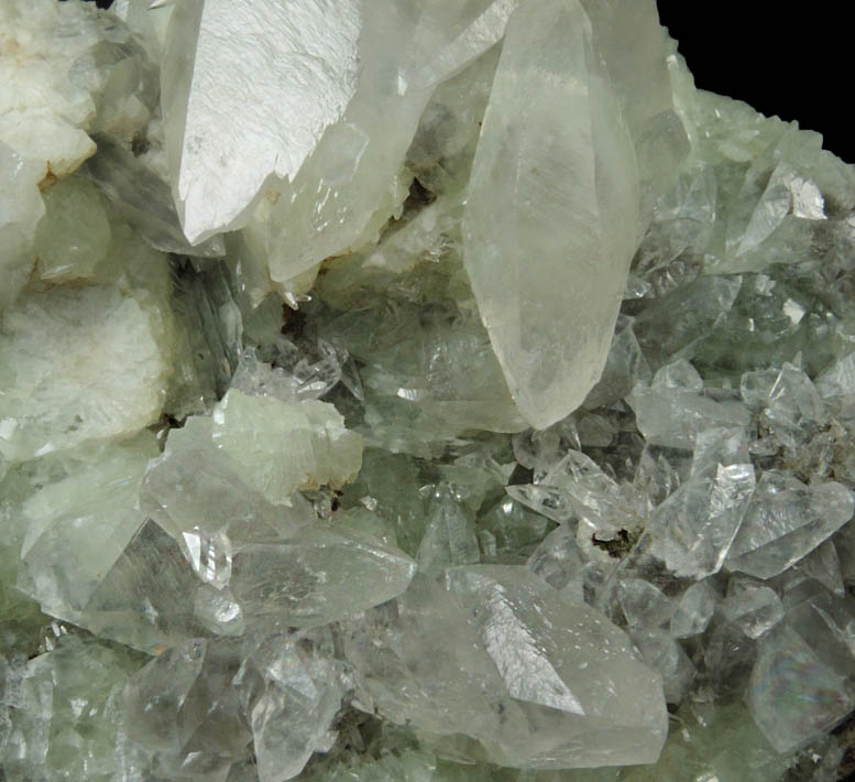 Calcite on Prehnite from Prospect Park Quarry, Prospect Park, Passaic County, New Jersey