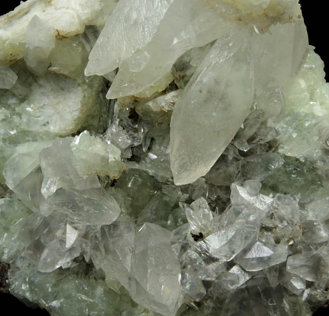 Calcite on Prehnite from Prospect Park Quarry, Prospect Park, Passaic County, New Jersey