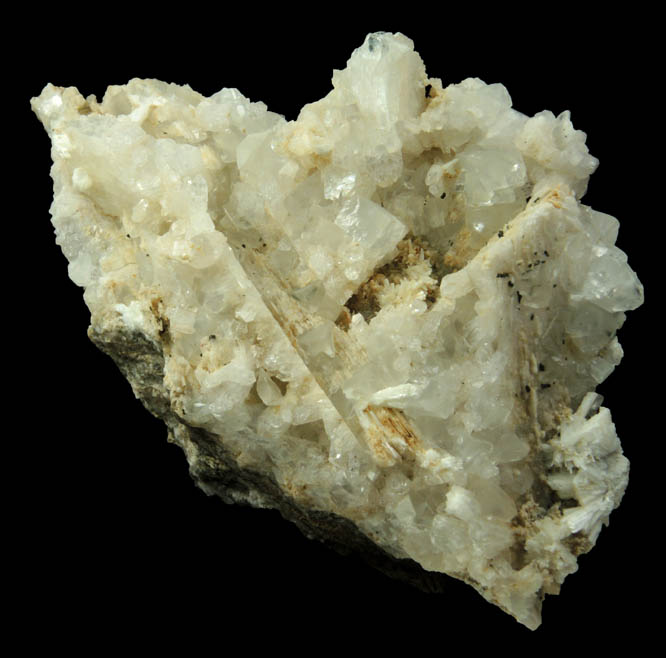 Calcite, Heulandite, Pectolite on Quartz pseudomorphic cavities after Anhydrite from Upper New Street Quarry, Paterson, Passaic County, New Jersey