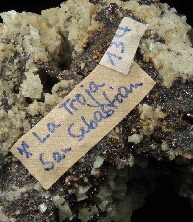 Sphalerite, Dolomite, Siderite, Pyrite from Mina Troya, Mutiloa, 19 km southwest of San Sebastin, Pais Vasco, Spain