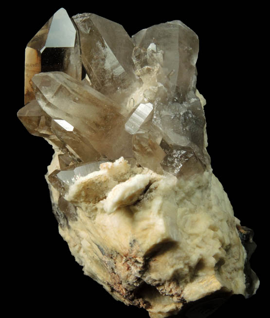 Quartz var. Smoky Quartz on Albite from North Moat Mountain, Bartlett, Carroll County, New Hampshire