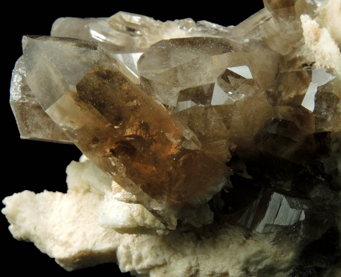 Quartz var. Smoky Quartz on Albite from North Moat Mountain, Bartlett, Carroll County, New Hampshire