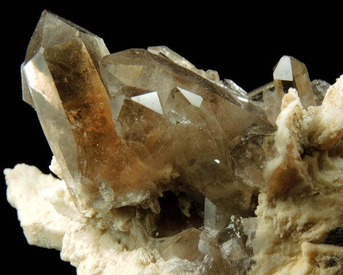 Quartz var. Smoky Quartz on Albite from North Moat Mountain, Bartlett, Carroll County, New Hampshire