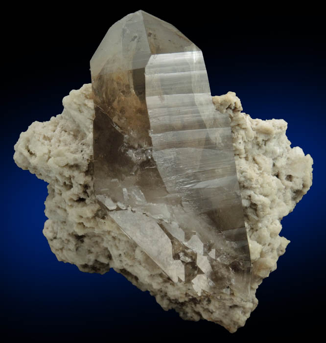 Quartz var. Smoky Quartz (Dauphiné Law Twin) on Albite from North Moat Mountain, Bartlett, Carroll County, New Hampshire