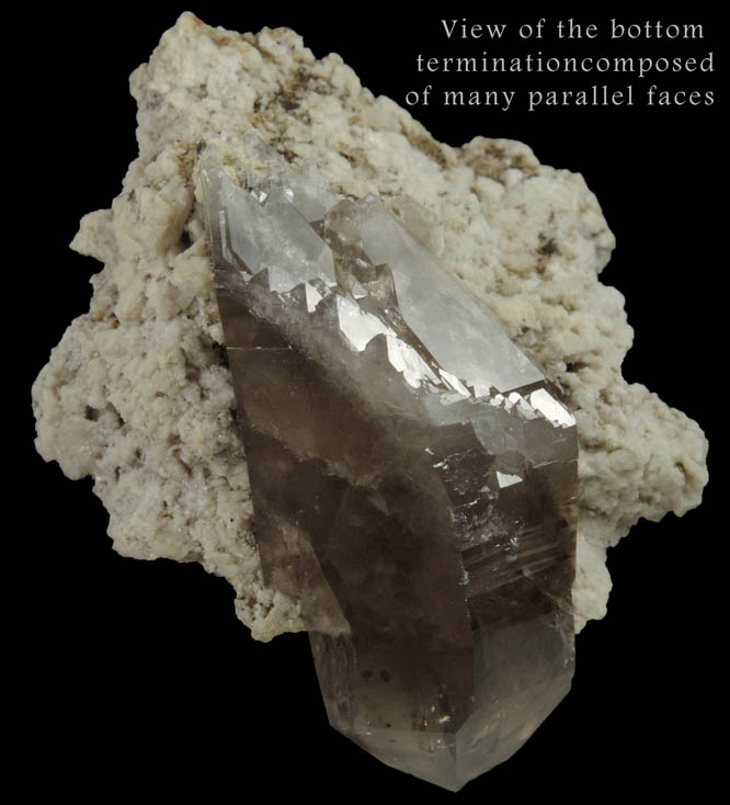 Quartz var. Smoky Quartz (Dauphiné Law Twin) on Albite from North Moat Mountain, Bartlett, Carroll County, New Hampshire