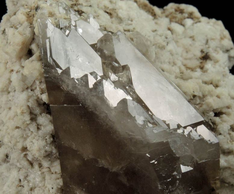 Quartz var. Smoky Quartz (Dauphin Law Twin) on Albite from North Moat Mountain, Bartlett, Carroll County, New Hampshire