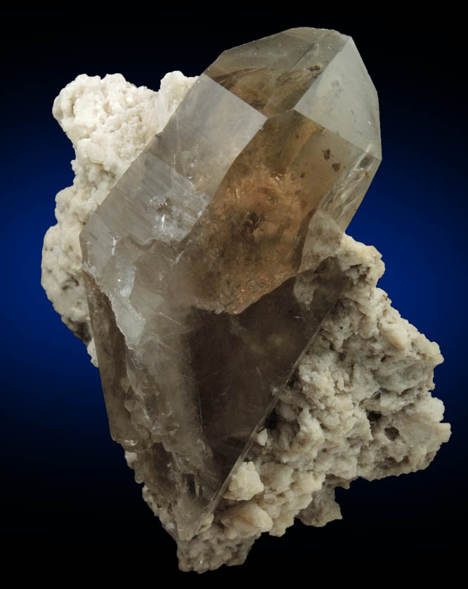 Quartz var. Smoky Quartz (Dauphin Law Twin) on Albite from North Moat Mountain, Bartlett, Carroll County, New Hampshire