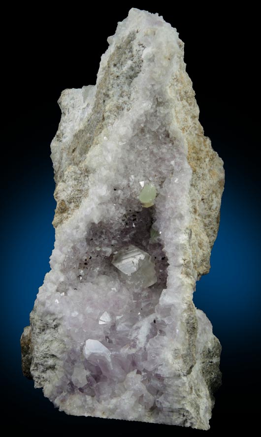 Quartz var. Amethyst Quartz with Prehnite and Calcite from Upper New Street Quarry, Passaic County, New Jersey