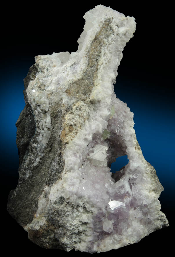 Quartz var. Amethyst Quartz with Prehnite and Calcite from Upper New Street Quarry, Passaic County, New Jersey