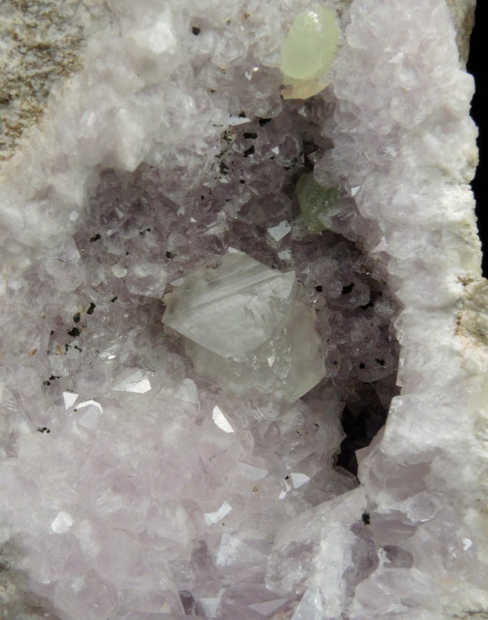 Quartz var. Amethyst Quartz with Prehnite and Calcite from Upper New Street Quarry, Passaic County, New Jersey