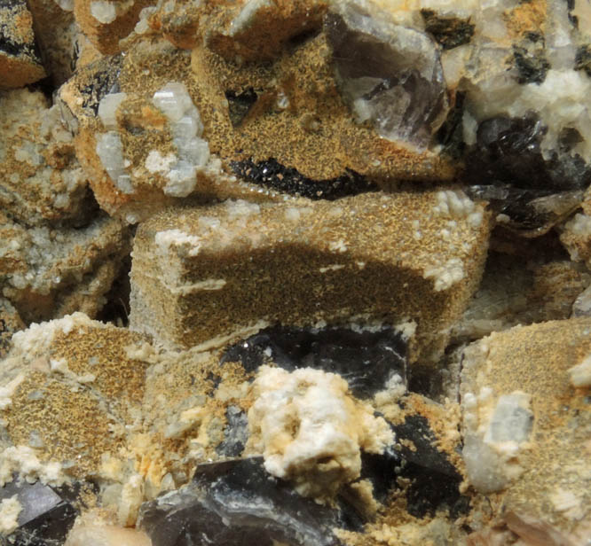 Microcline, Albite, Smoky Quartz, Hyalite Opal from Moat Mountain, on the trail above the Oliver Diggings, Hale's Location, west of North Conway, Carroll County, New Hampshire