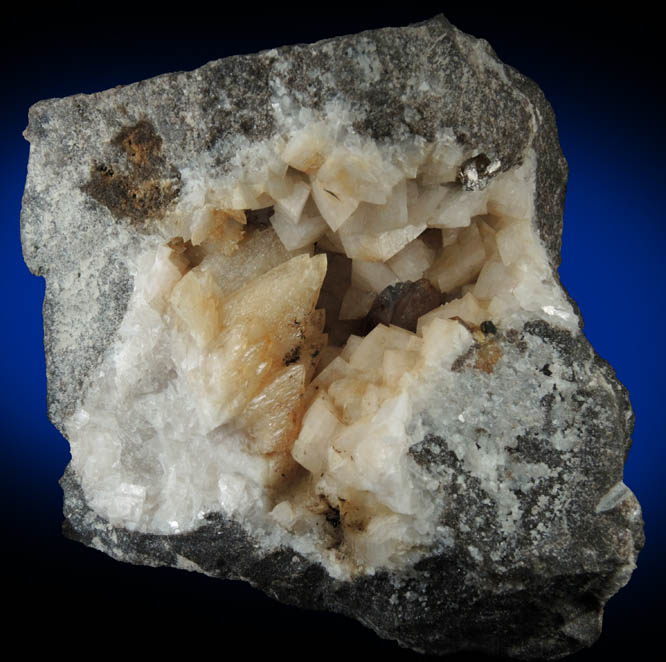 Calcite and Sphalerite on Dolomite from Walworth Quarry, Wayne County, New York