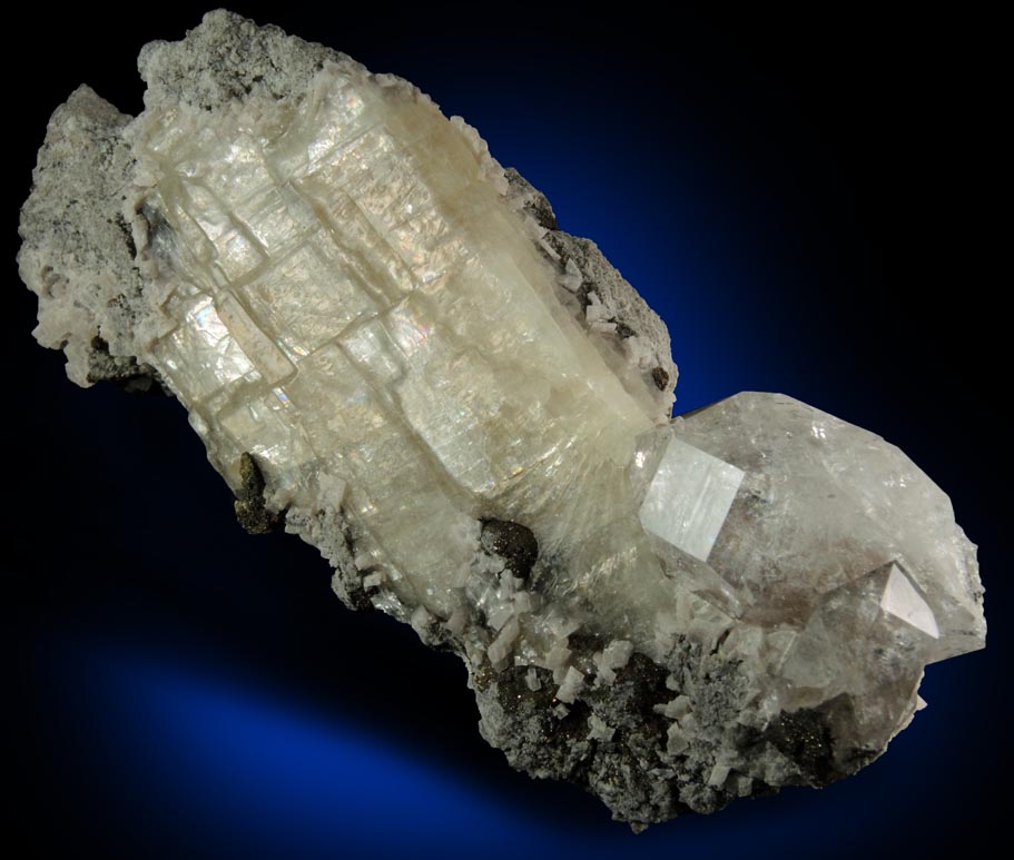 Quartz var. Herkimer Diamond with Dolomite and Pyrite in Calcite from Eastern Rock Products Quarry (Benchmark Quarry), St. Johnsville, Montgomery County, New York