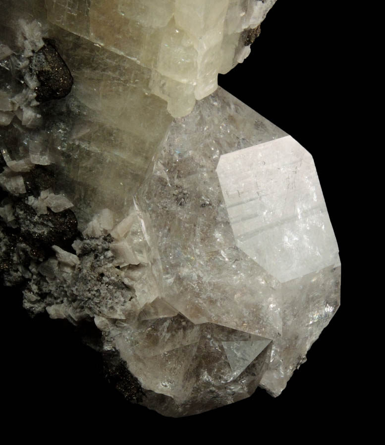 Quartz var. Herkimer Diamond with Dolomite and Pyrite in Calcite from Eastern Rock Products Quarry (Benchmark Quarry), St. Johnsville, Montgomery County, New York