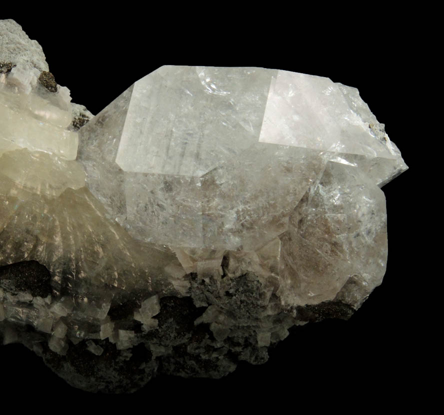 Quartz var. Herkimer Diamond with Dolomite and Pyrite in Calcite from Eastern Rock Products Quarry (Benchmark Quarry), St. Johnsville, Montgomery County, New York