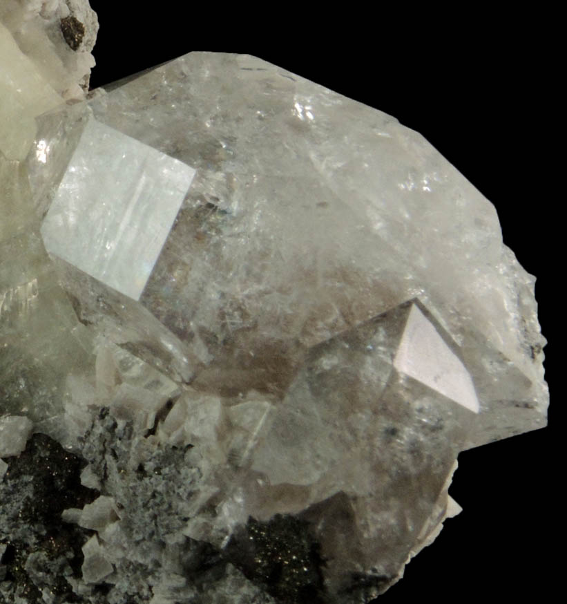 Quartz var. Herkimer Diamond with Dolomite and Pyrite in Calcite from Eastern Rock Products Quarry (Benchmark Quarry), St. Johnsville, Montgomery County, New York