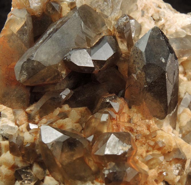 Quartz var. Smoky Quartz (Dauphin Law Twins) on Microcline from Moat Mountain, west of North Conway, Carroll County, New Hampshire