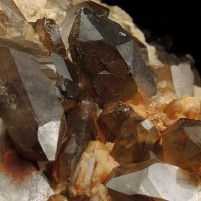 Quartz var. Smoky Quartz (Dauphin Law Twins) on Microcline from Moat Mountain, west of North Conway, Carroll County, New Hampshire