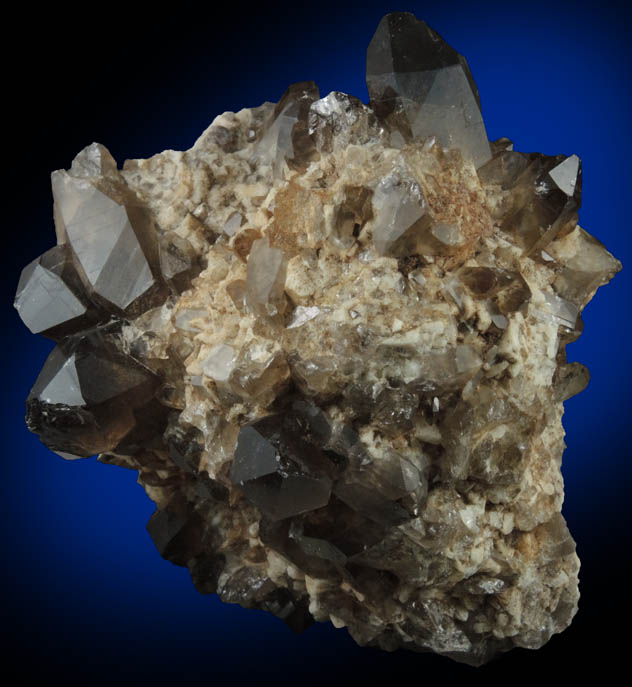 Quartz var. Smoky Quartz (Dauphin Law Twins) on Microcline from Moat Mountain, west of North Conway, Carroll County, New Hampshire