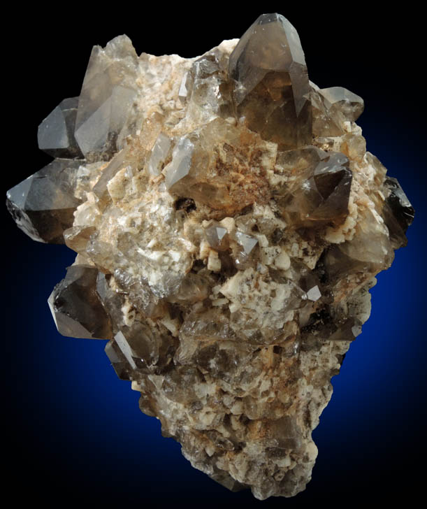Quartz var. Smoky Quartz (Dauphiné Law Twins) on Microcline from Moat Mountain, west of North Conway, Carroll County, New Hampshire