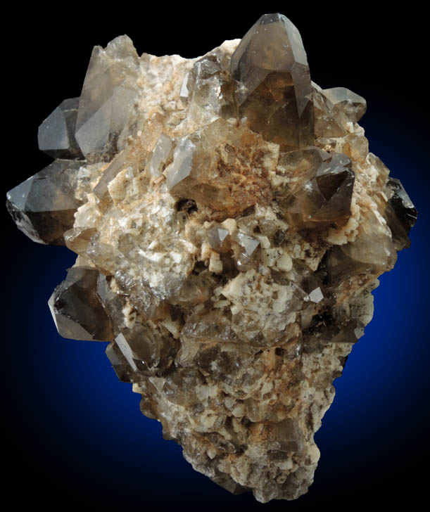 Quartz var. Smoky Quartz (Dauphin Law Twins) on Microcline from Moat Mountain, west of North Conway, Carroll County, New Hampshire