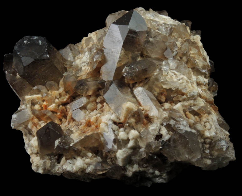 Quartz var. Smoky Quartz (Dauphin Law Twins) on Microcline from Moat Mountain, west of North Conway, Carroll County, New Hampshire