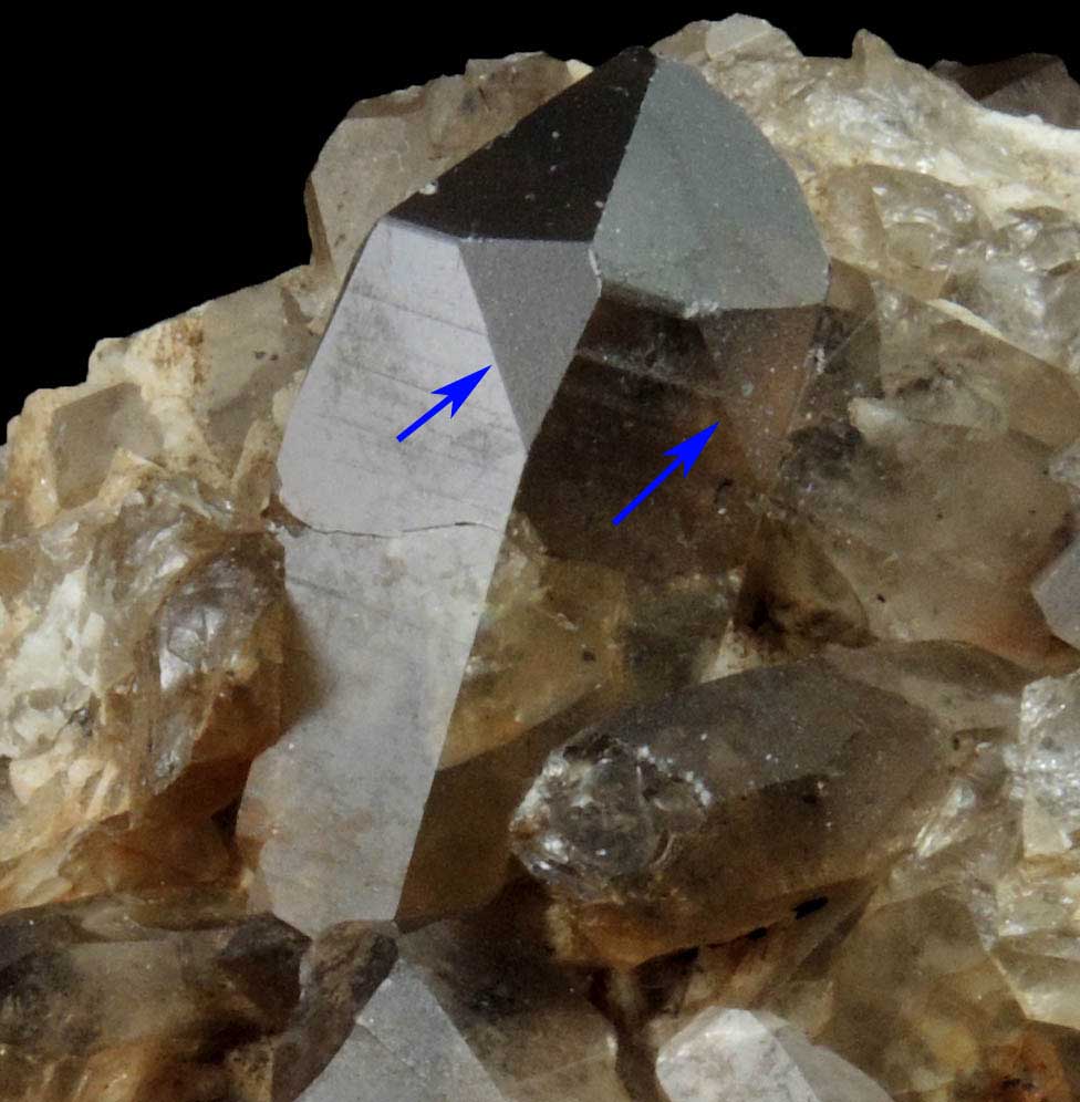 Quartz var. Smoky Quartz (Dauphin Law Twins) on Microcline from Moat Mountain, west of North Conway, Carroll County, New Hampshire