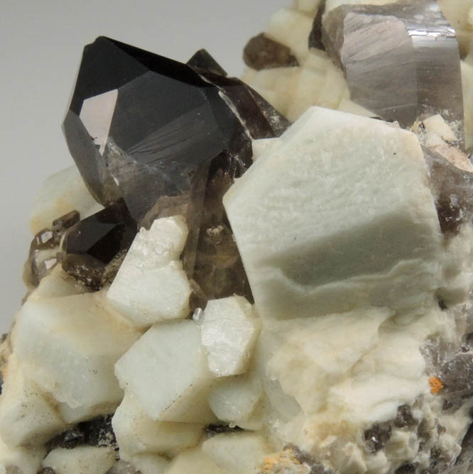 Microcline and Smoky Quartz (with x and s-faces) from Moat Mountain, Oliver Diggings, Hale's Location, west of North Conway, Carroll County, New Hampshire