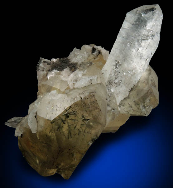 Calcite with Marcasite inclusions on Quartz from Eastern Rock Products Quarry (Benchmark Quarry), St. Johnsville, Montgomery County, New York