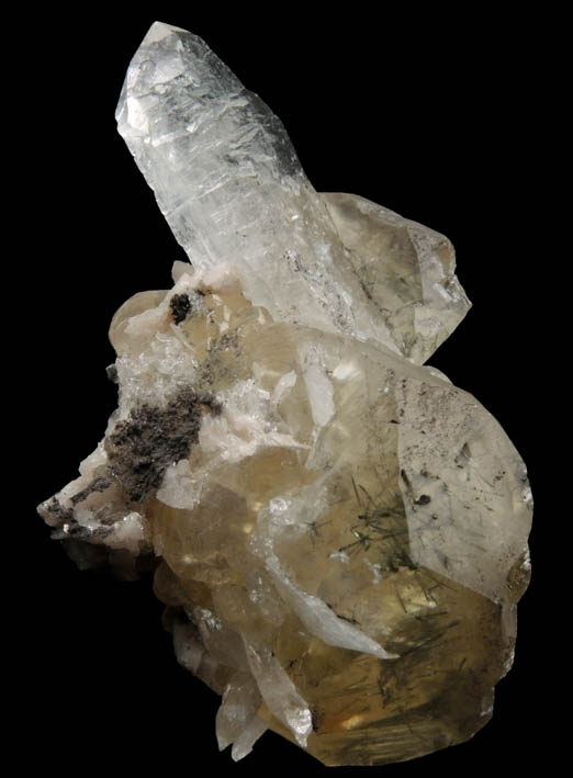 Calcite with Marcasite inclusions on Quartz from Eastern Rock Products Quarry (Benchmark Quarry), St. Johnsville, Montgomery County, New York