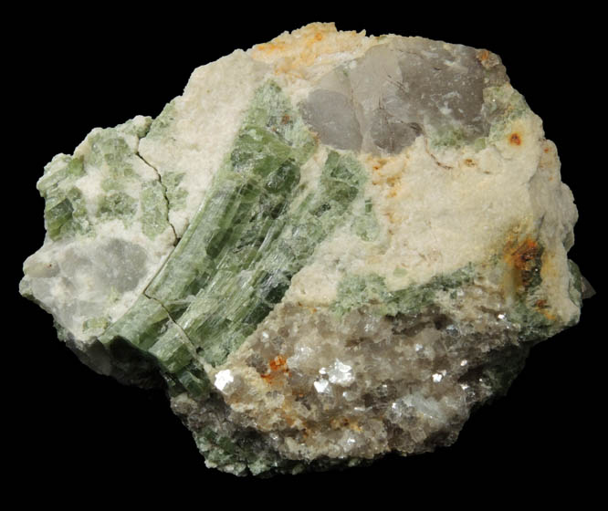 Elbaite Tourmaline in Albite from Strickland Quarry, Collins Hill, Portland, Middlesex County, Connecticut