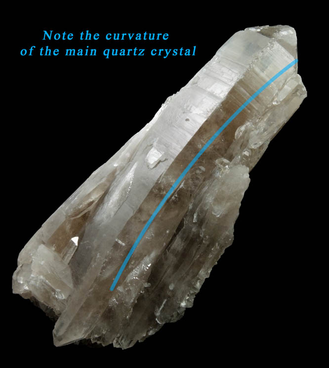 Quartz var. Smoky Quartz (curved crystal) from North Moat Mountain, Bartlett, Carroll County, New Hampshire