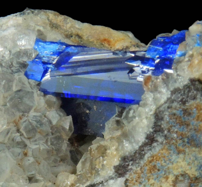 Linarite on Quartz from Grand Reef Mine, Aravaipa District, Graham County, Arizona