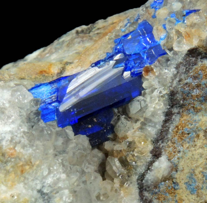 Linarite on Quartz from Grand Reef Mine, Aravaipa District, Graham County, Arizona