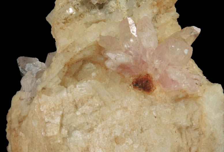 Quartz var. Rose Quartz Crystals on Albite from Rose Quartz Locality, Plumbago Mountain, Newry, Oxford County, Maine