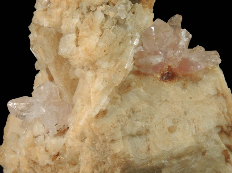 Quartz var. Rose Quartz Crystals on Albite from Rose Quartz Locality, Plumbago Mountain, Newry, Oxford County, Maine