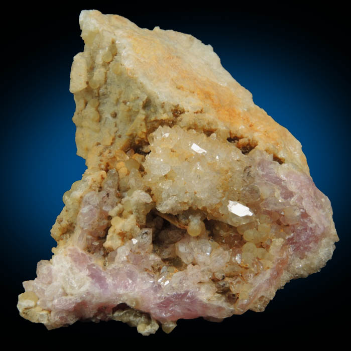 Quartz var. Rose Quartz Crystals with Cookeite on Albite from Rose Quartz Locality, Plumbago Mountain, Newry, Oxford County, Maine