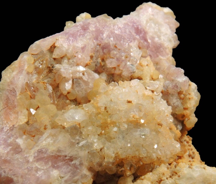Quartz var. Rose Quartz Crystals with Cookeite on Albite from Rose Quartz Locality, Plumbago Mountain, Newry, Oxford County, Maine