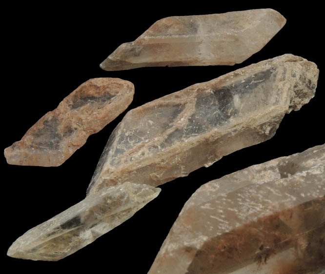 Gypsum var. Selenite (collection of 6 loose crystals) from Clay Hill, north side of Route 209, Kerhonkson, Ulster County, New York