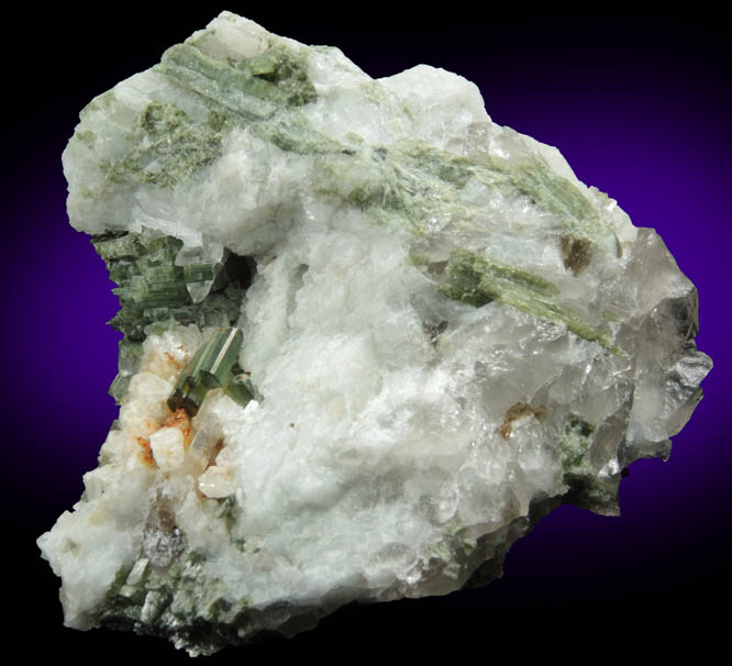 Elbaite Tourmaline with Quartz on Albite var. Cleavelandite from Strickland Quarry, Collins Hill, Portland, Middlesex County, Connecticut