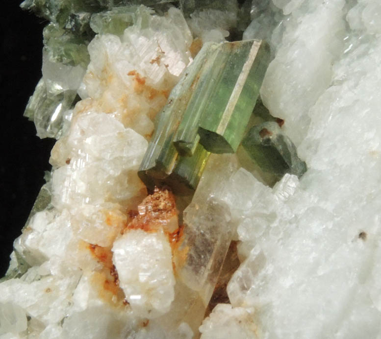 Elbaite Tourmaline with Quartz on Albite var. Cleavelandite from Strickland Quarry, Collins Hill, Portland, Middlesex County, Connecticut
