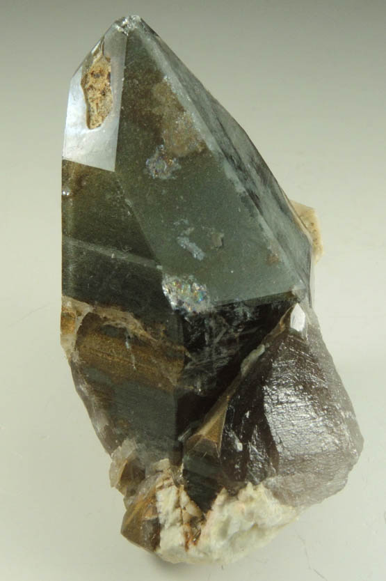 Quartz var. Smoky Quartz with unusual green inclusions from Hurricane Mountain, east of Intervale, Carroll County, New Hampshire