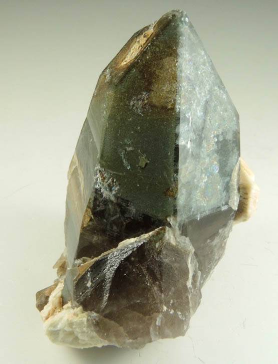 Quartz var. Smoky Quartz with unusual green inclusions from Hurricane Mountain, east of Intervale, Carroll County, New Hampshire